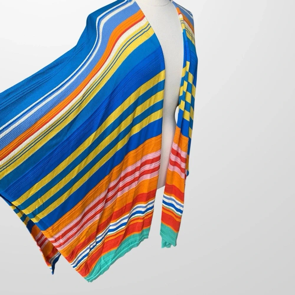 LRL Ralph Lauren Womens Size L‎ / XL Open Front Wrap Shawl Cotton Striped VTG